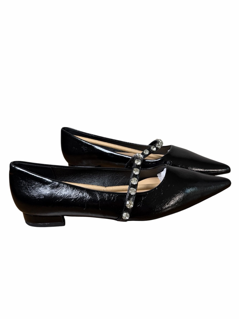 C. Paravano Black Crystal Mary Jane Flats Pointed Toe Lambskin EU 38 US 7.5 - Picture 7 of 12